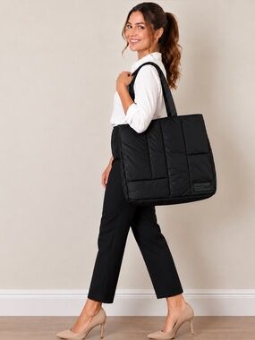 We ar4 Quilted Patchwork Tote Bag in All Black